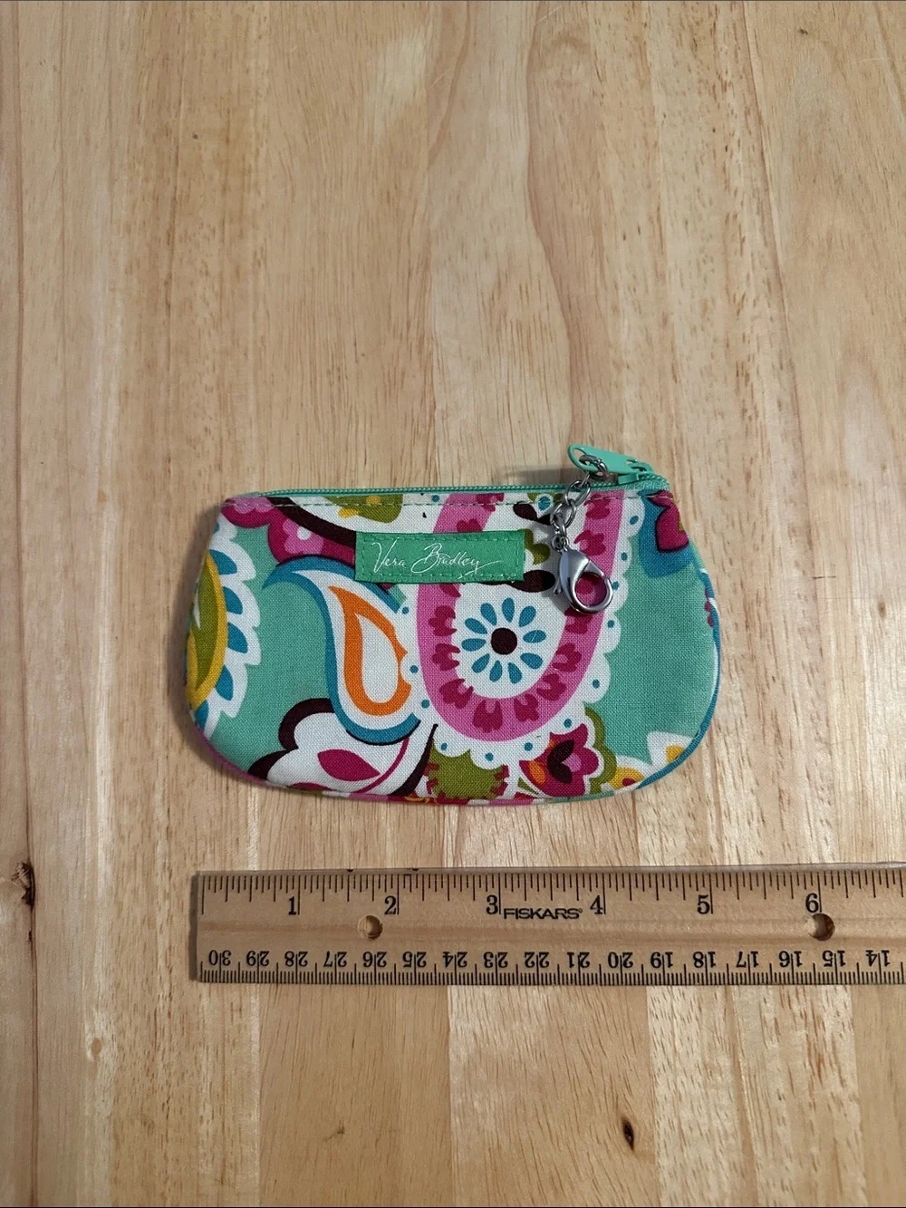Vera Bradley Teal Floral Card Pouch with Key Clip